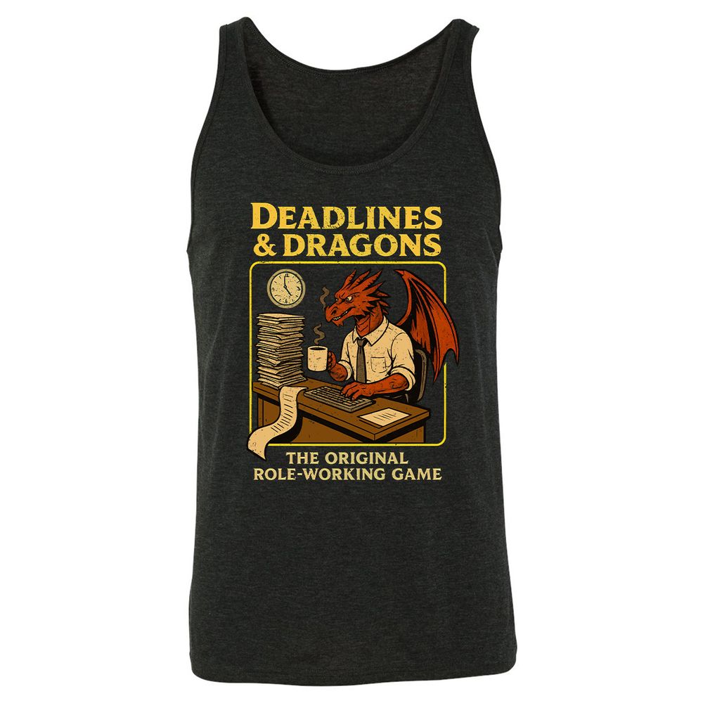 Deadlines & Dragons (Office Staff) Unisex Jersey Tank - Charcoal Black Triblend - 5