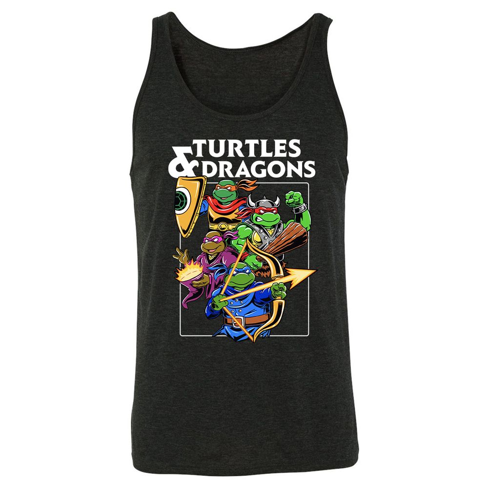 Turtles & Dragons Unisex Jersey Tank - Charcoal Black Triblend - 5