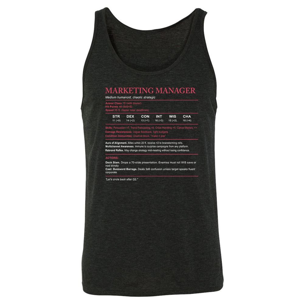 Marketing Manager Stats Unisex Jersey Tank - Charcoal Black Triblend - 5