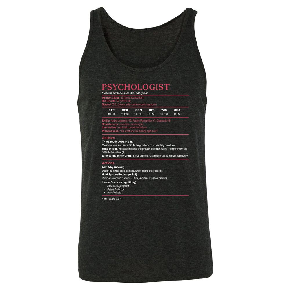 Psychologist Stats Unisex Jersey Tank - Charcoal Black Triblend - 5