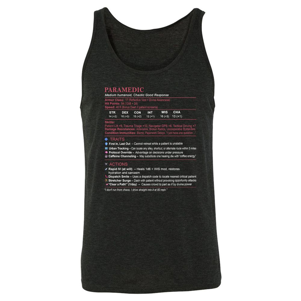 Paramedic Stats Unisex Jersey Tank - Charcoal Black Triblend - 5