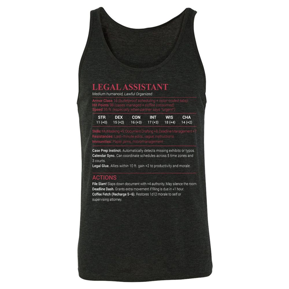 Legal Assistant Unisex Jersey Tank - Charcoal Black Triblend - 5