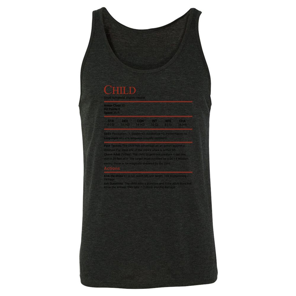 Child Stats Unisex Jersey Tank - Charcoal Black Triblend - 5