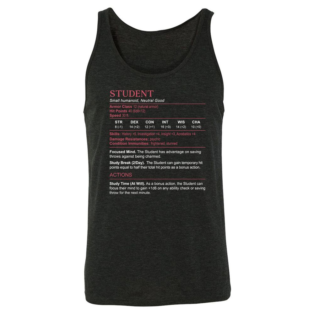 Student Stats Unisex Jersey Tank - Charcoal Black Triblend - 5