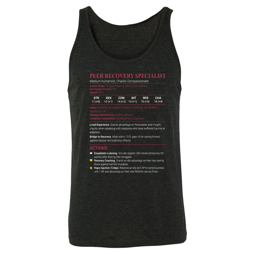Peer Recovery Specialist Unisex Jersey Tank - Charcoal Black Triblend - 5