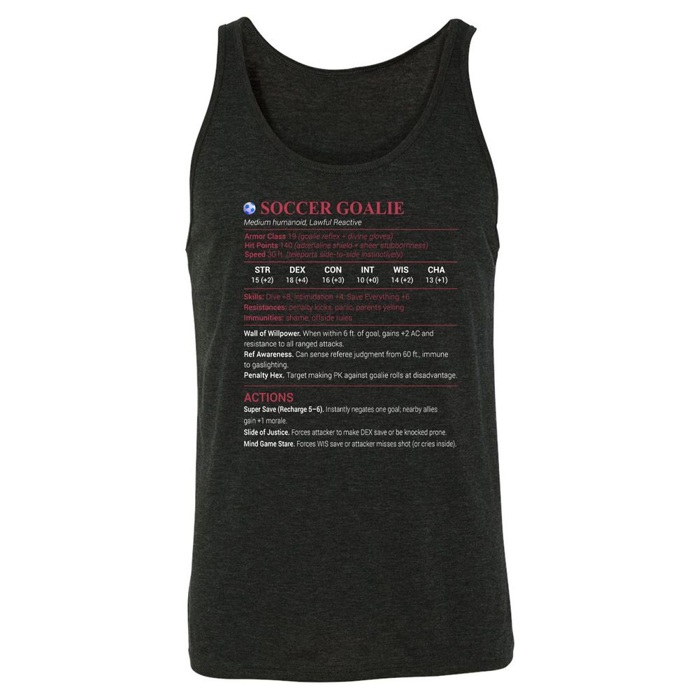 Soccer Goalie Unisex Jersey Tank - Charcoal Black Triblend - 5
