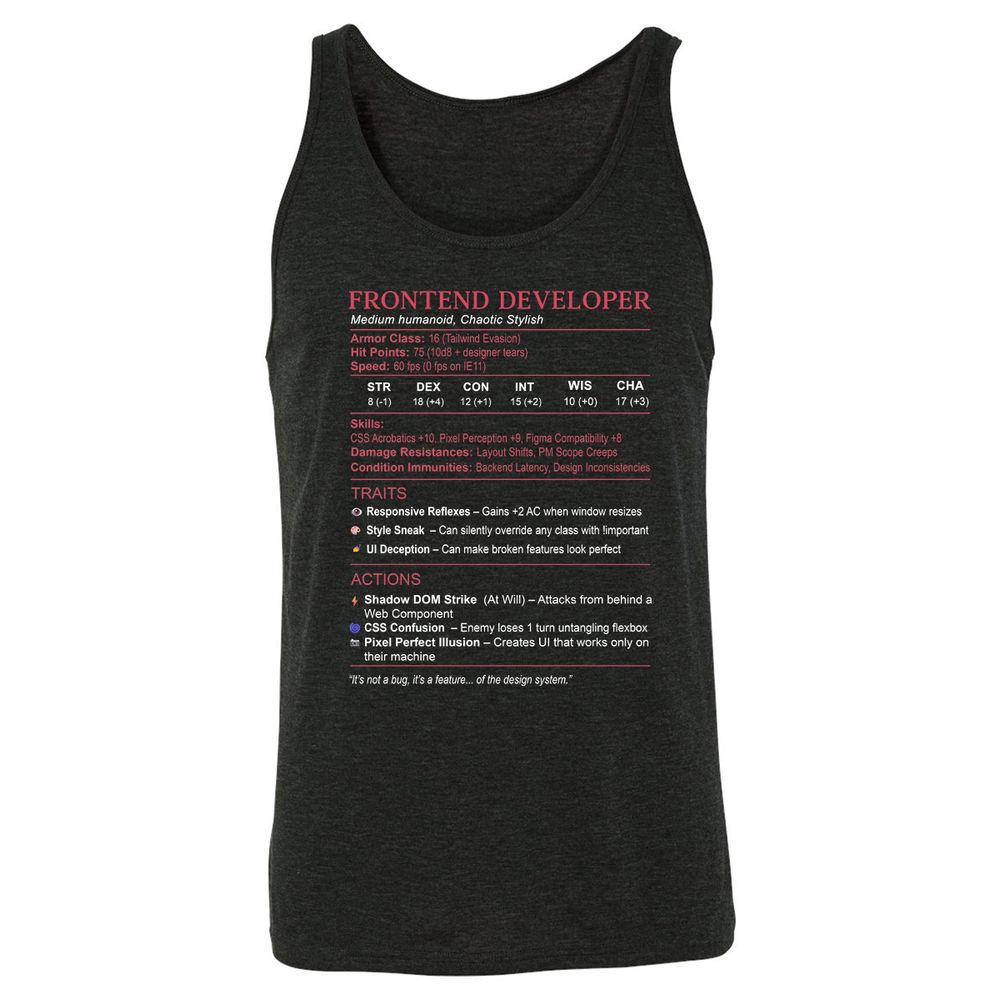 Frontend Developer Stats Unisex Jersey Tank - Charcoal Black Triblend - 5