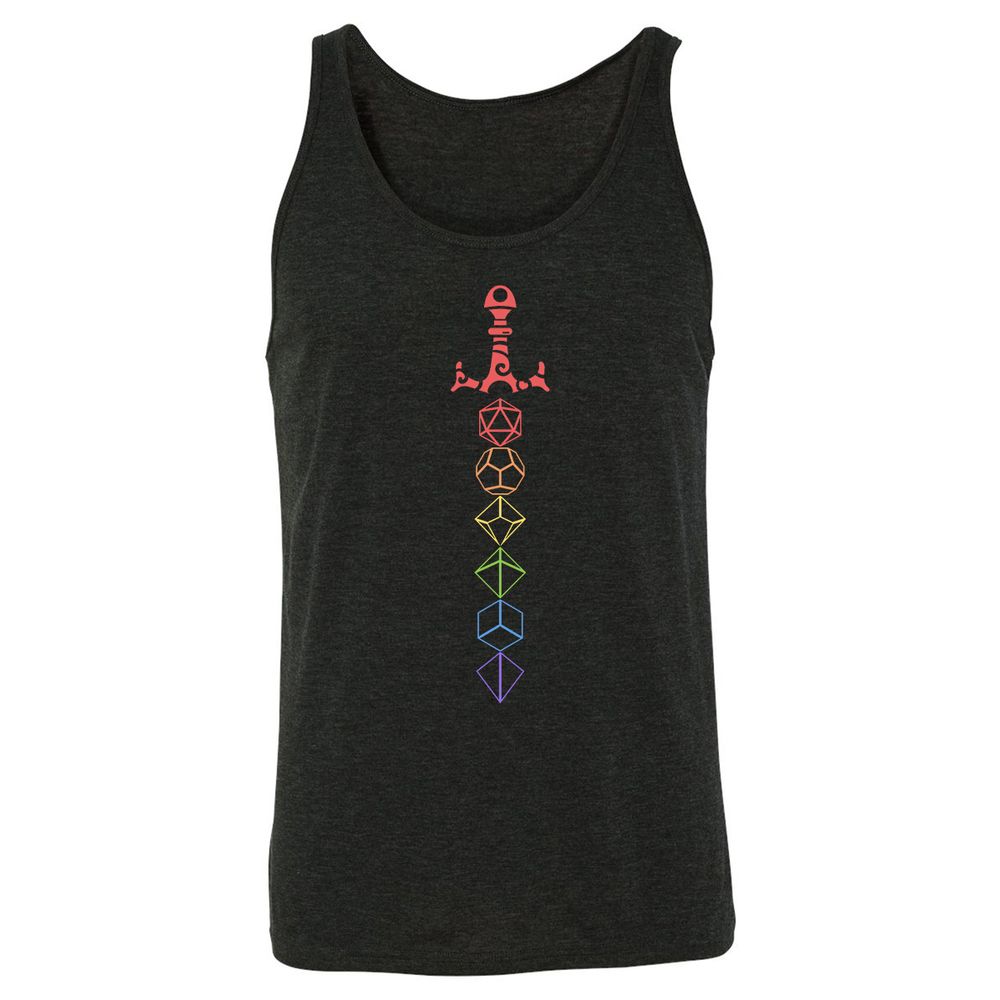 Rainbow Dice Sword LGBT Unisex Jersey Tank - Charcoal Black Triblend - 5