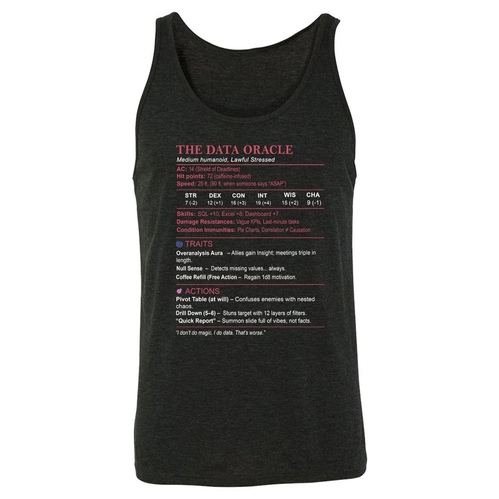 Data Analyst Stats (The Data Oracle) Unisex Jersey Tank - Charcoal Black Triblend - 5