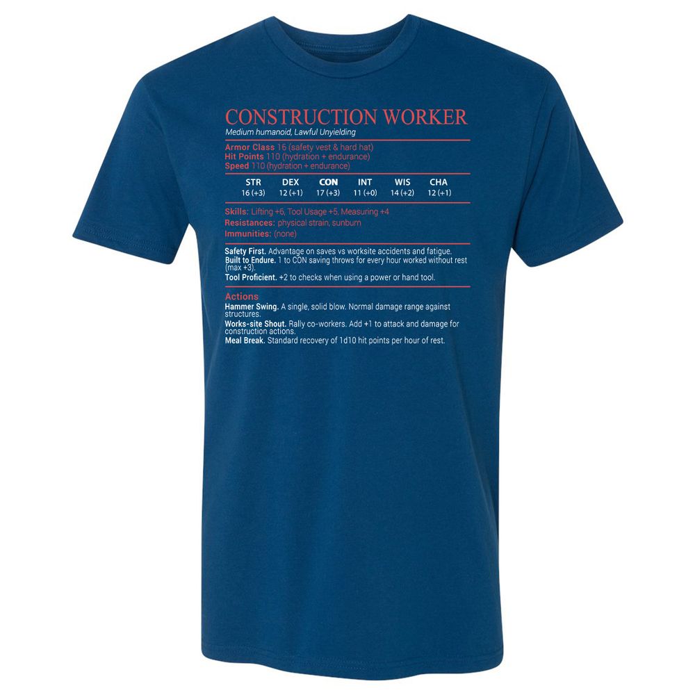 Construction Worker Stats Block - Cool Blue - 5