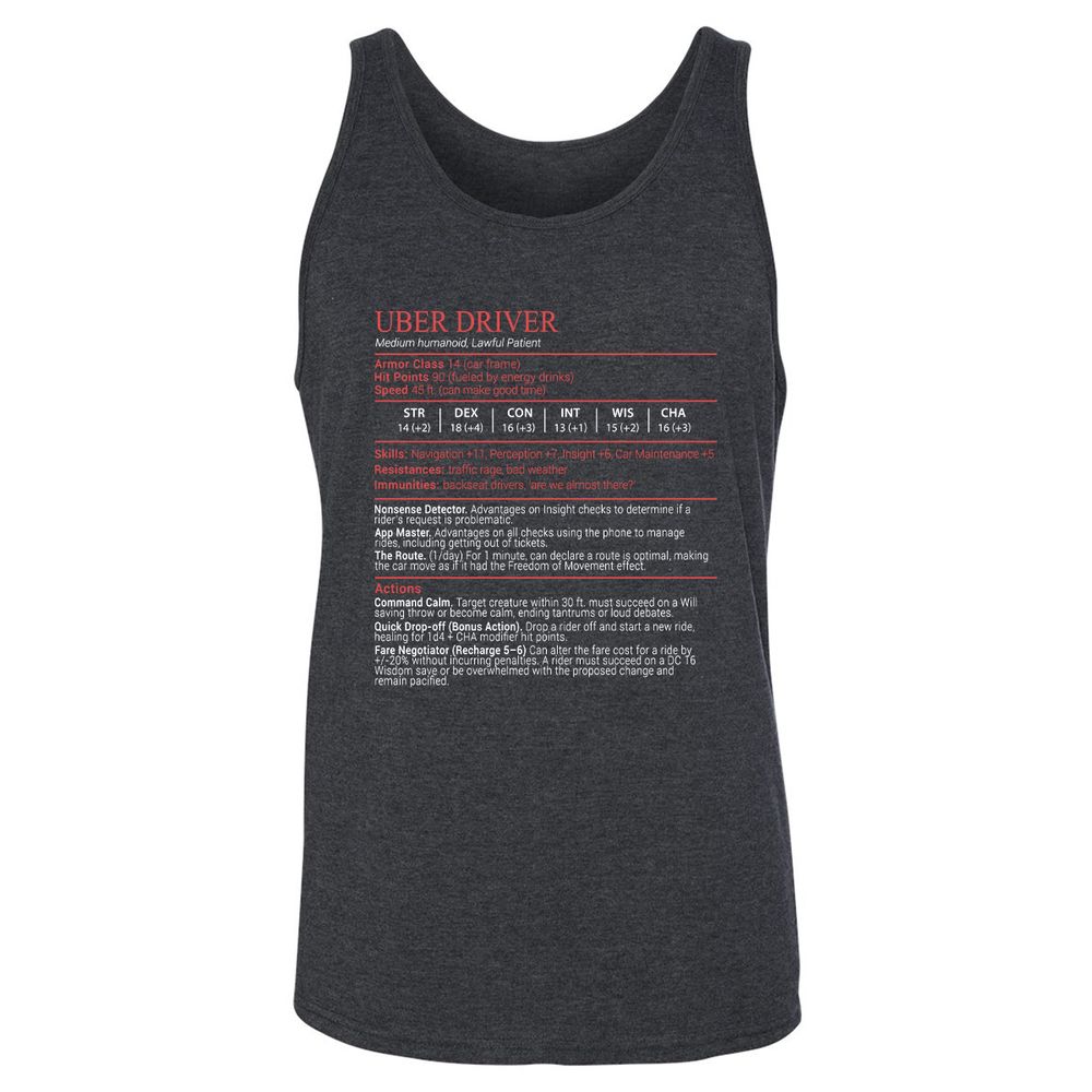 Uber Driver Stats Block Unisex Jersey Tank - Dark Grey Heather - 5