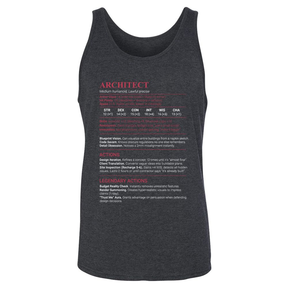 Architect Stats Unisex Jersey Tank - Dark Grey Heather - 5