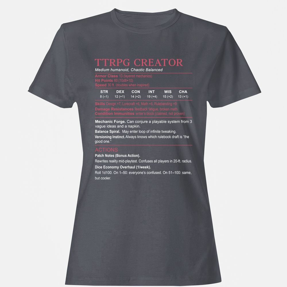TTRPG Creator Stats Women's T-Shirt - Dark Heather - 5