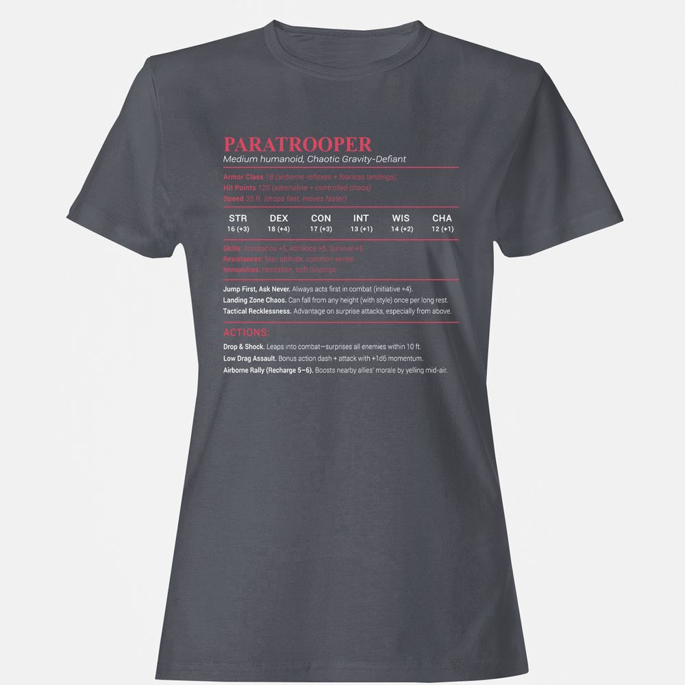Paratrooper Stats Women's T-Shirt - Dark Heather - 5