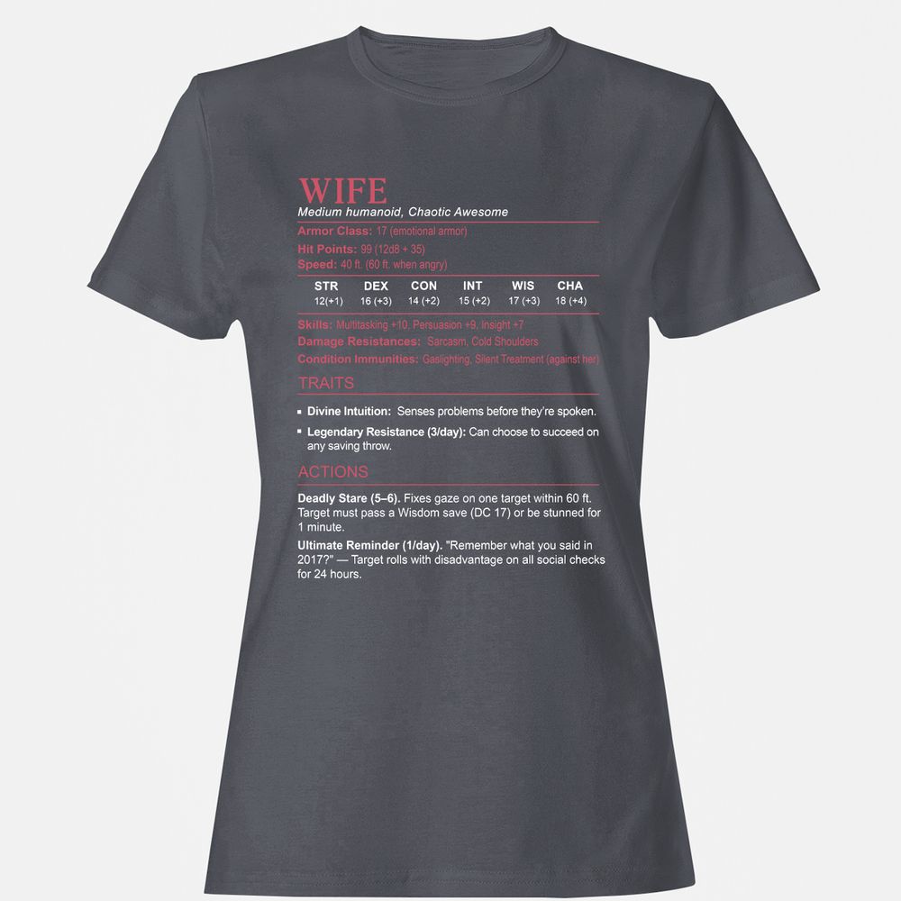 Wife Stats Women's T-Shirt - Dark Heather - 5