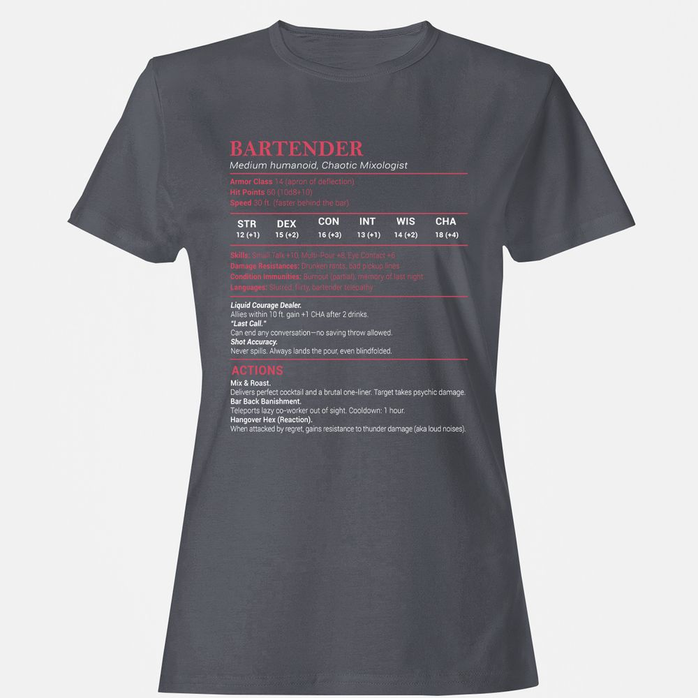 Bartender Stats Women's T-Shirt - Dark Heather - 5