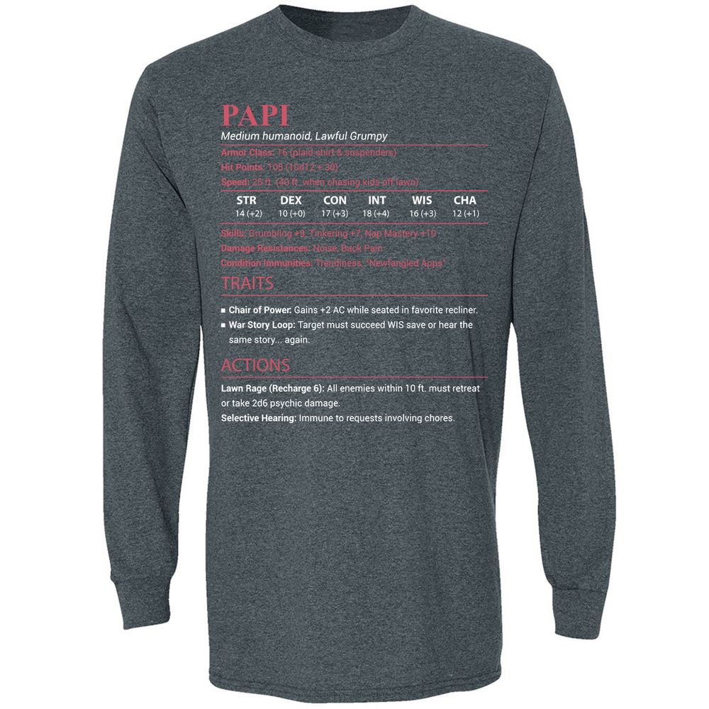 Papi Stats Long Sleeve T-Shirt - Dark Heather - 5