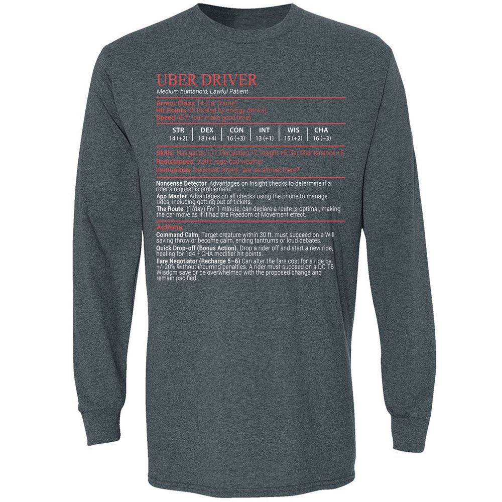 Uber Driver Stats Block Long Sleeve T-Shirt - Dark Heather - 5
