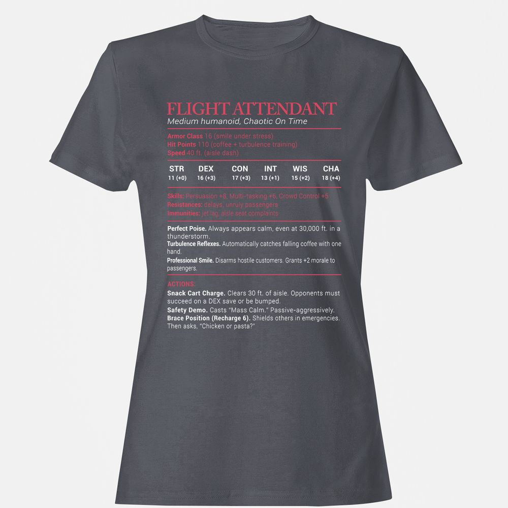 Flight Attendant Stats Women's T-Shirt - Dark Heather - 5