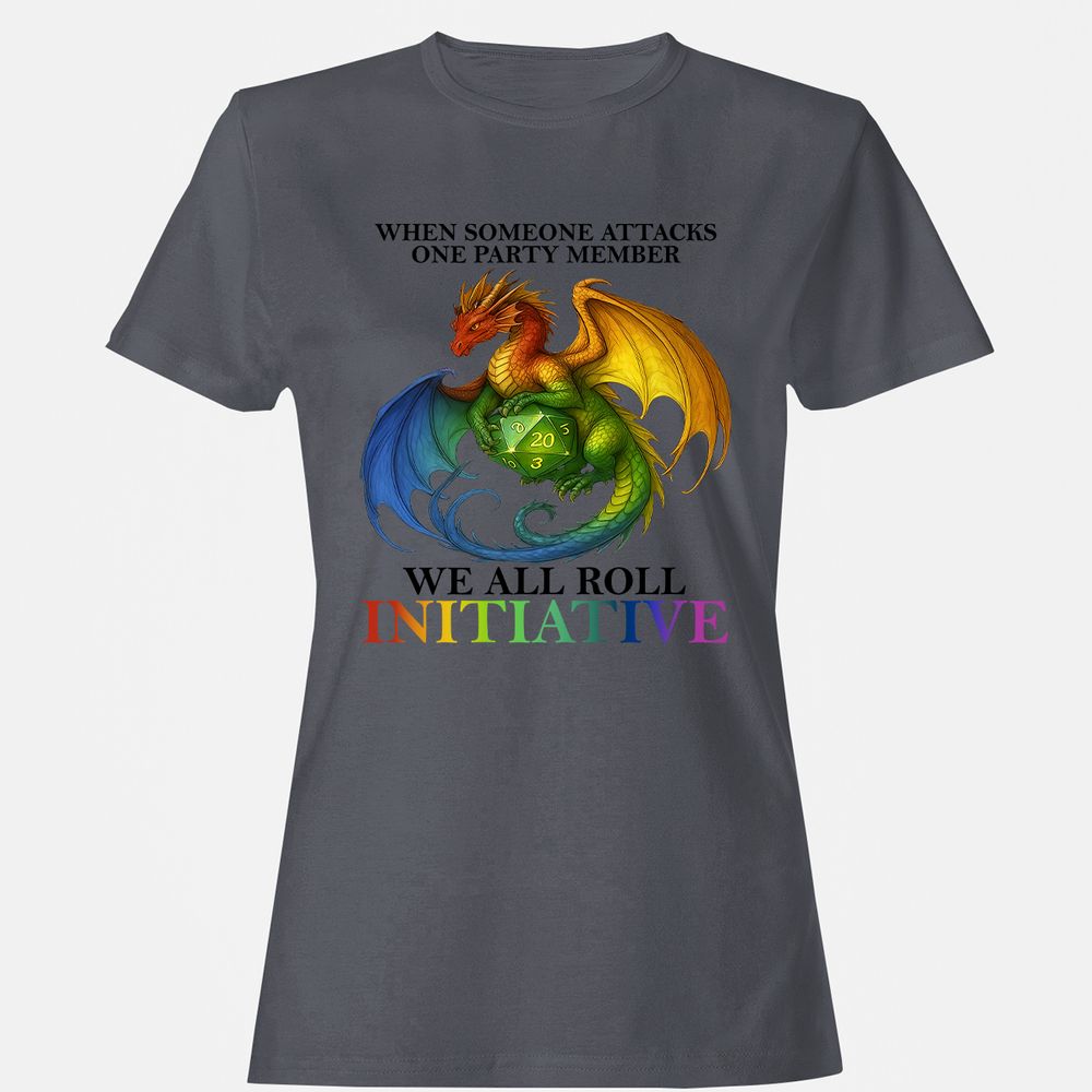 Dragon We All Roll For Initiative Women's T-Shirt - Dark Heather - 5