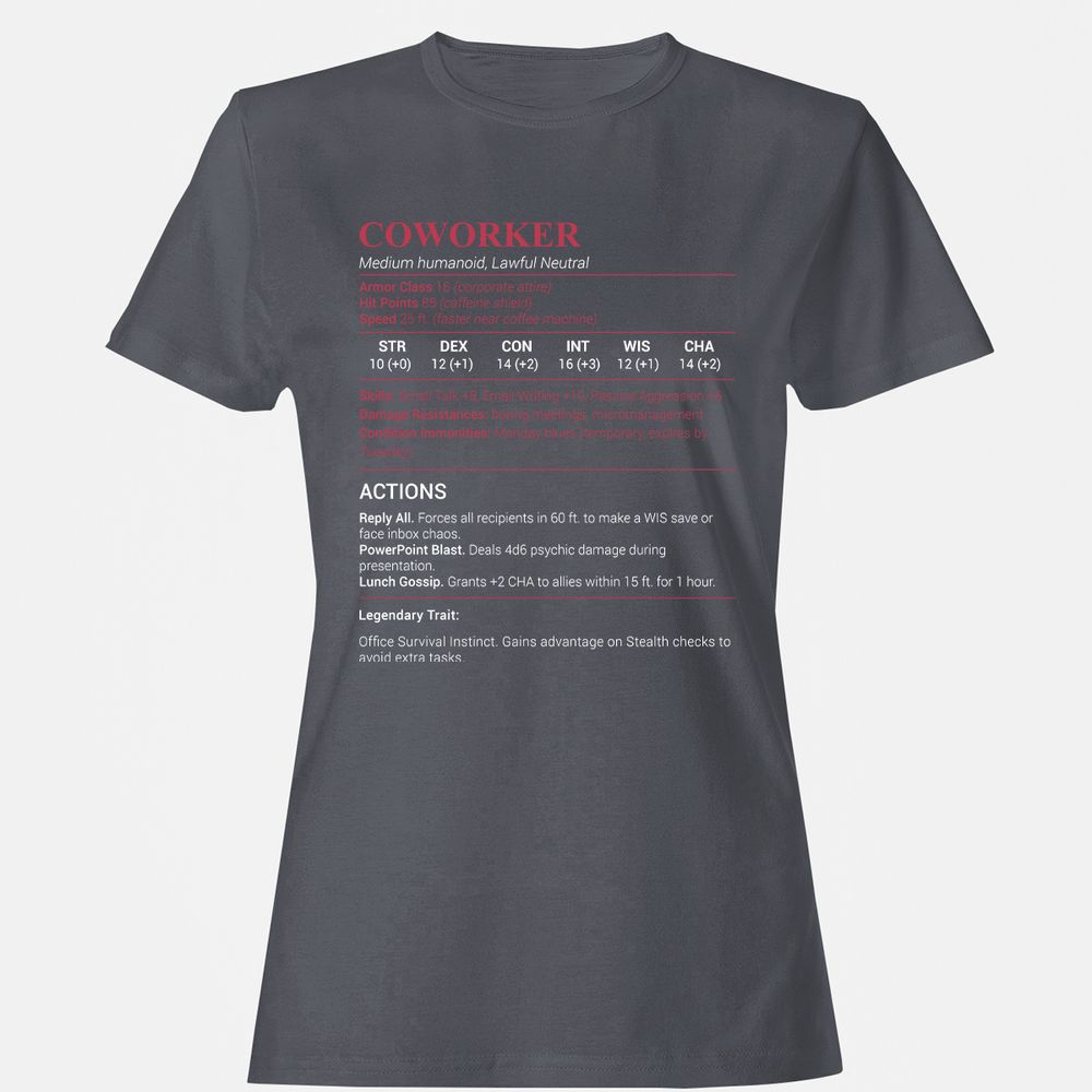 Coworker Stats Women's T-Shirt - Dark Heather - 5