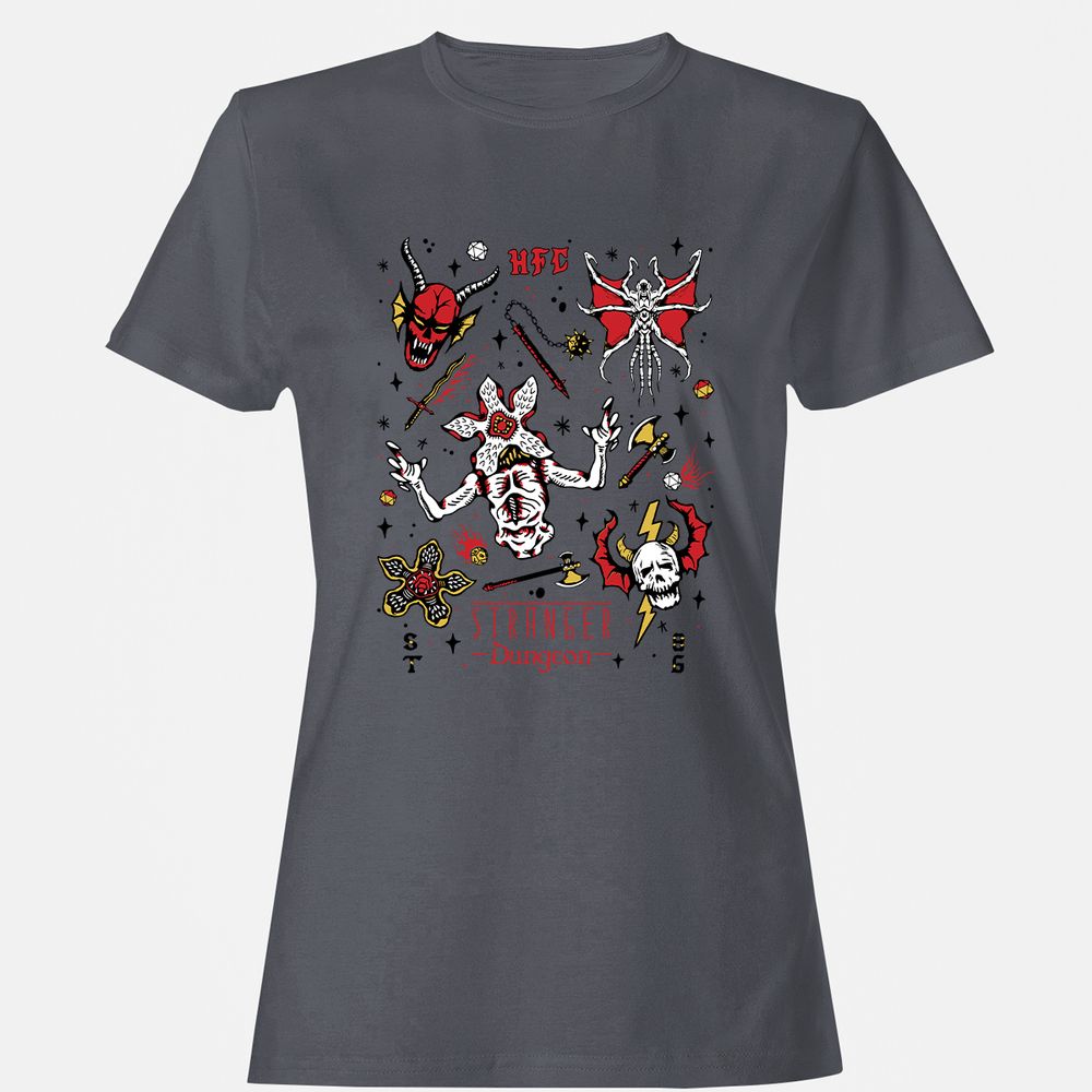 STRANGER DUNGEON Women's T-Shirt - Dark Heather - 5