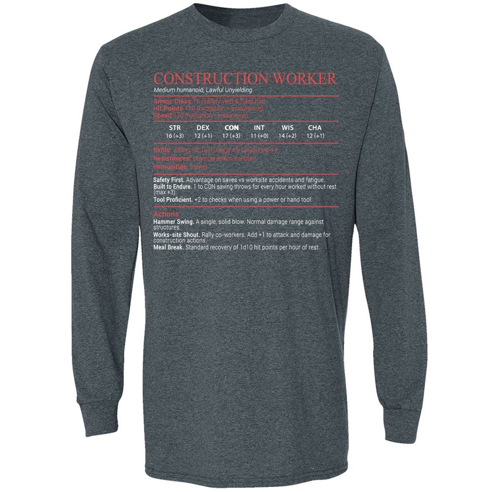 Construction Worker Stats Block - Dark Heather - 5