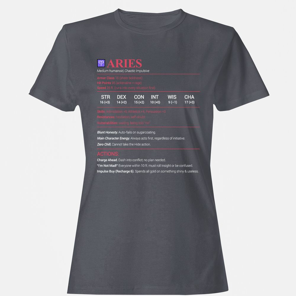 Aries Stats Women's T-Shirt - Dark Heather - 5