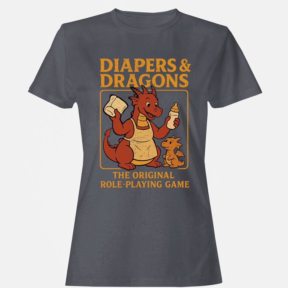 Diapers & Dragons Women's T-Shirt - Dark Heather - 5