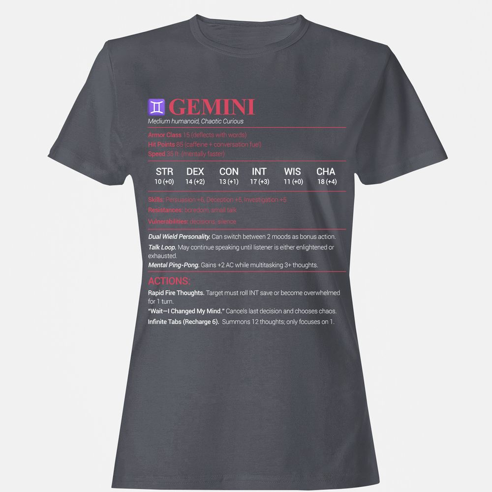 Gemini Stats Women's T-Shirt - Dark Heather - 5