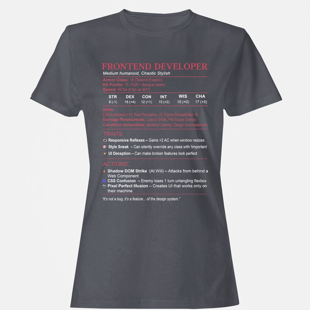 Frontend Developer Stats Women's T-Shirt - Dark Heather - 5