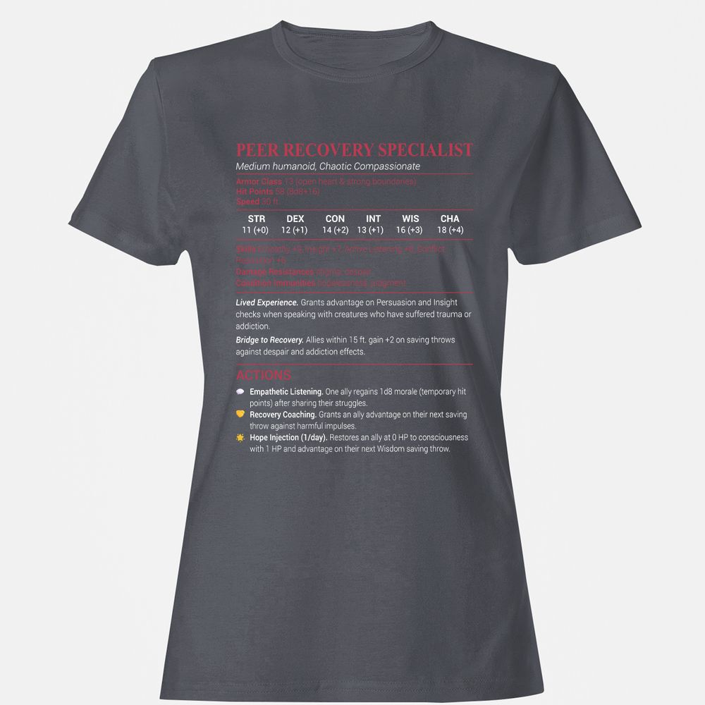 Peer Recovery Specialist Women's T-Shirt - Dark Heather - 5