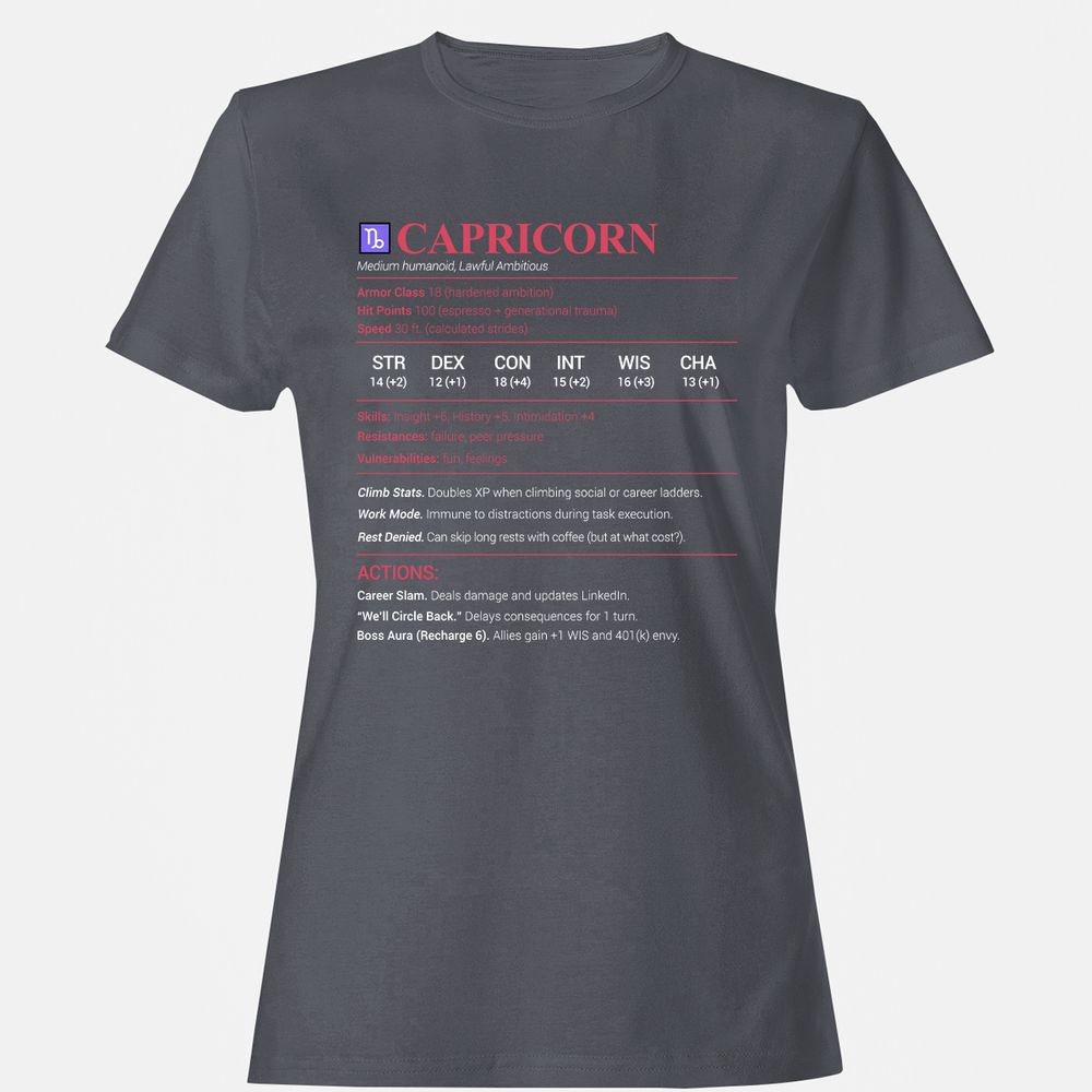 Capricorn Stats Women's T-Shirt - Dark Heather - 5