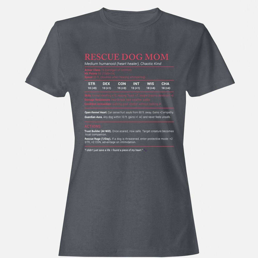 Rescue Dog Mom Stats Women's T-Shirt - Dark Heather - 5