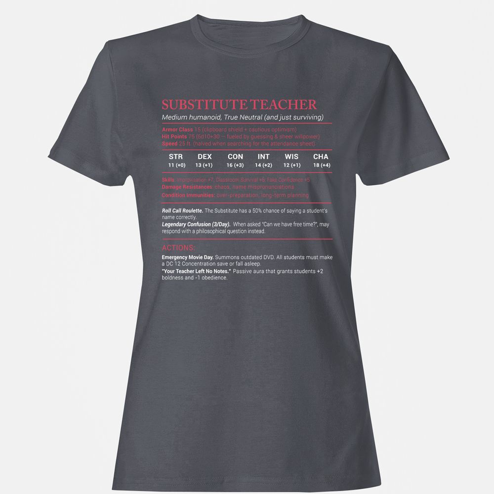 Substitute Teacher Stats Women's T-Shirt - Dark Heather - 5