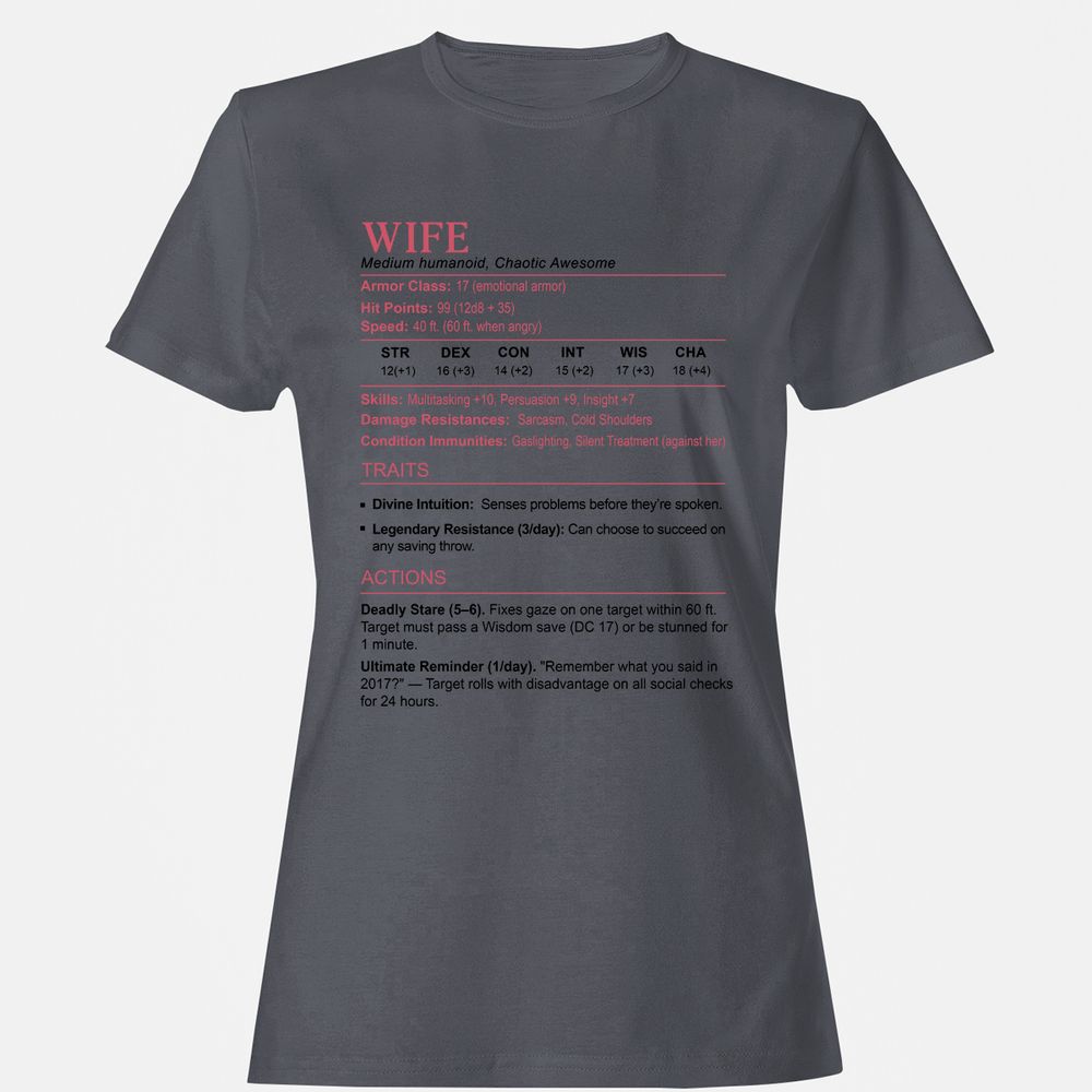 Wife Stats 2 Women's T-Shirt - Dark Heather - 5