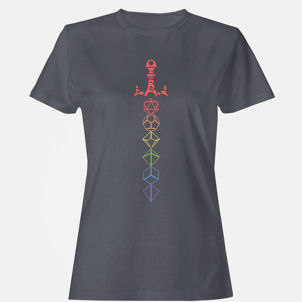 Rainbow Dice Sword LGBT Women's T-Shirt - Dark Heather - 5