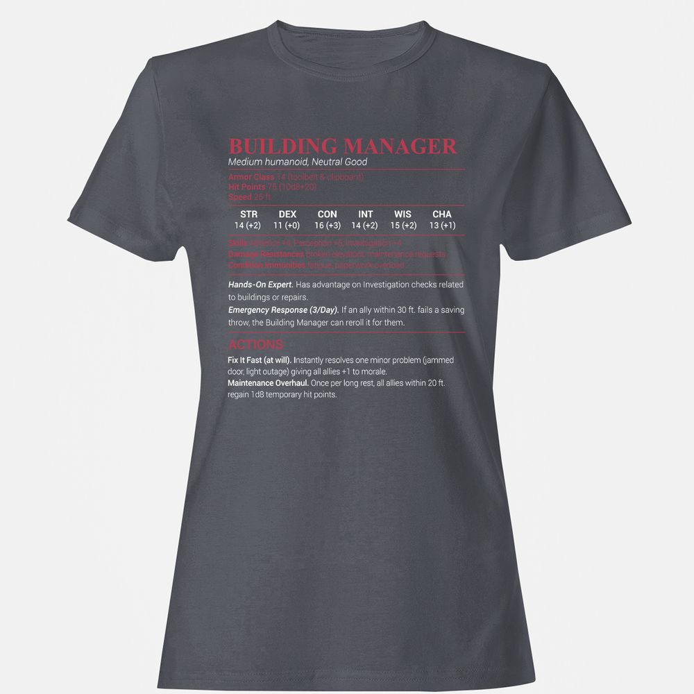 Building Manager Women's T-Shirt - Dark Heather - 5