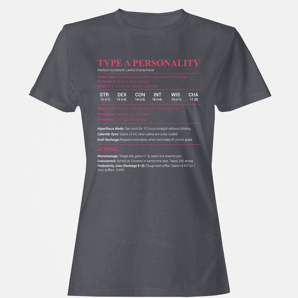 Type A Stats Women's T-Shirt - Dark Heather - 5