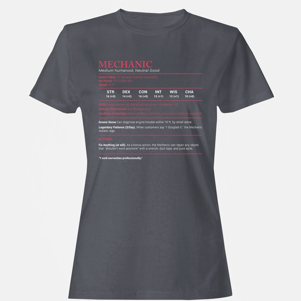 Mechanic Stats Women's T-Shirt - Dark Heather - 5