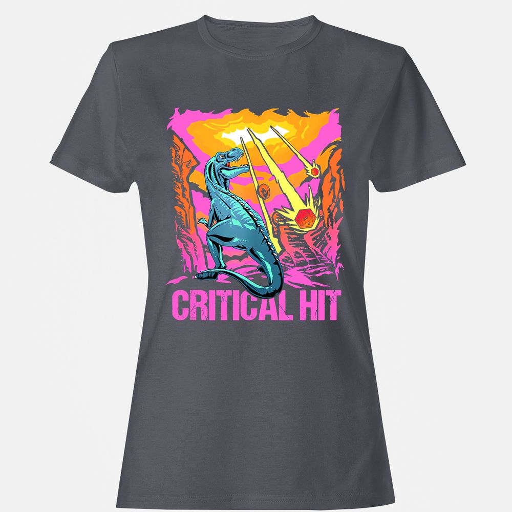 Dinosaur Critical Hit Women's T-Shirt - Dark Heather - 5