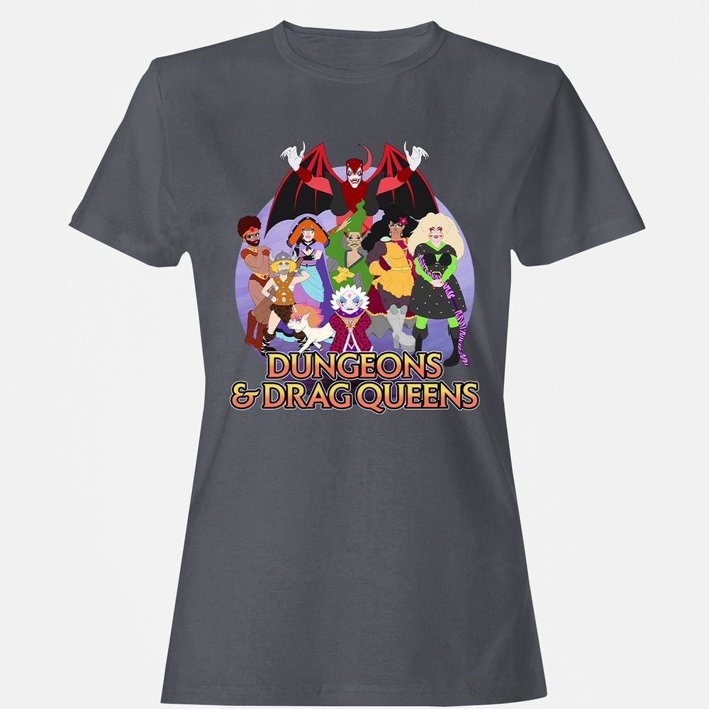 Dungeons n Drag Queens Cartoon Women's T-Shirt - Dark Heather - 5