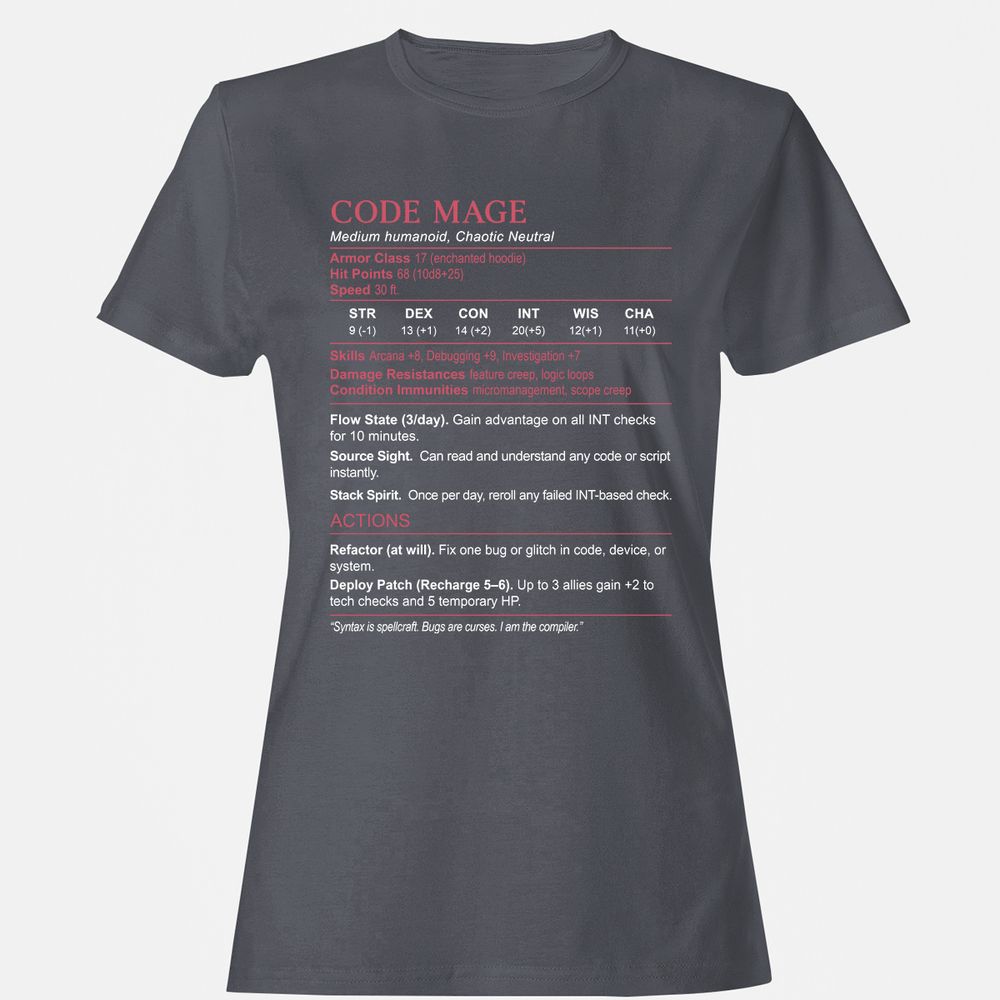 Code Mage Stats Women's T-Shirt - Dark Heather - 5