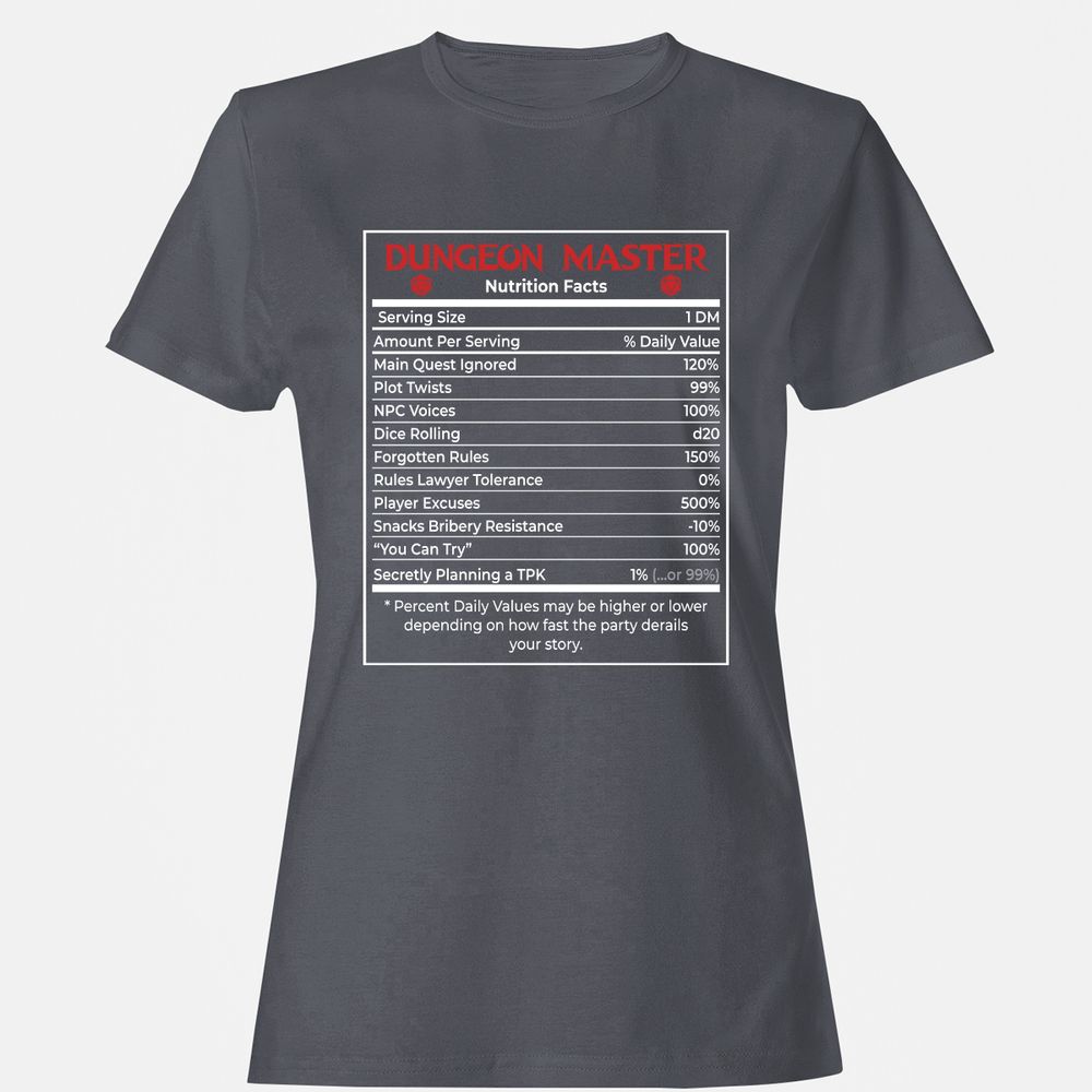 Dungeon Master Nutrition Facts Women's T-Shirt - Dark Heather - 5