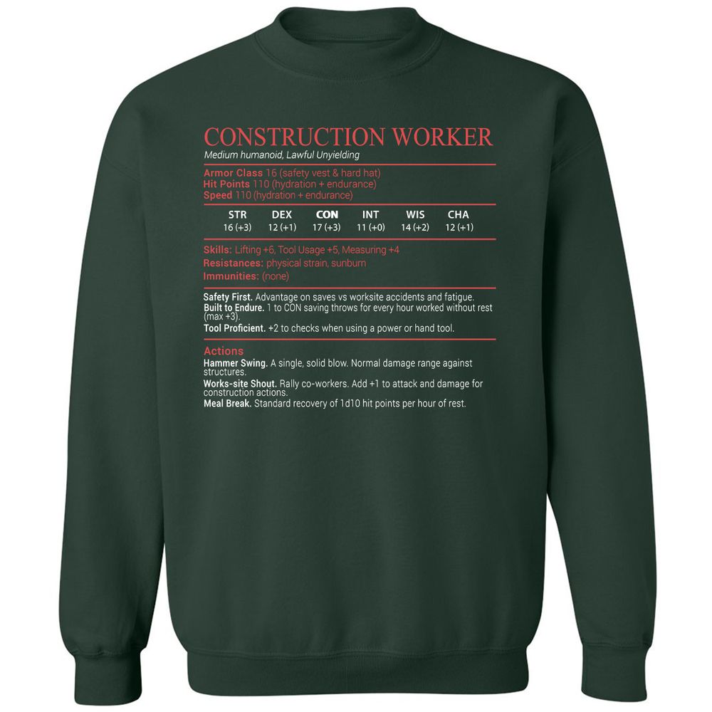 Construction Worker Stats Block - Forest Green - 5