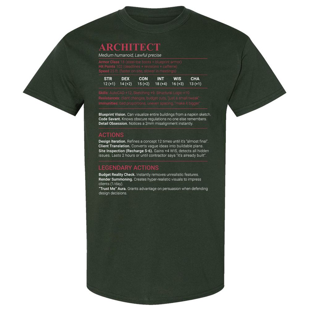 Architect Stats Classic Unisex T-Shirt - Forest Green - 5
