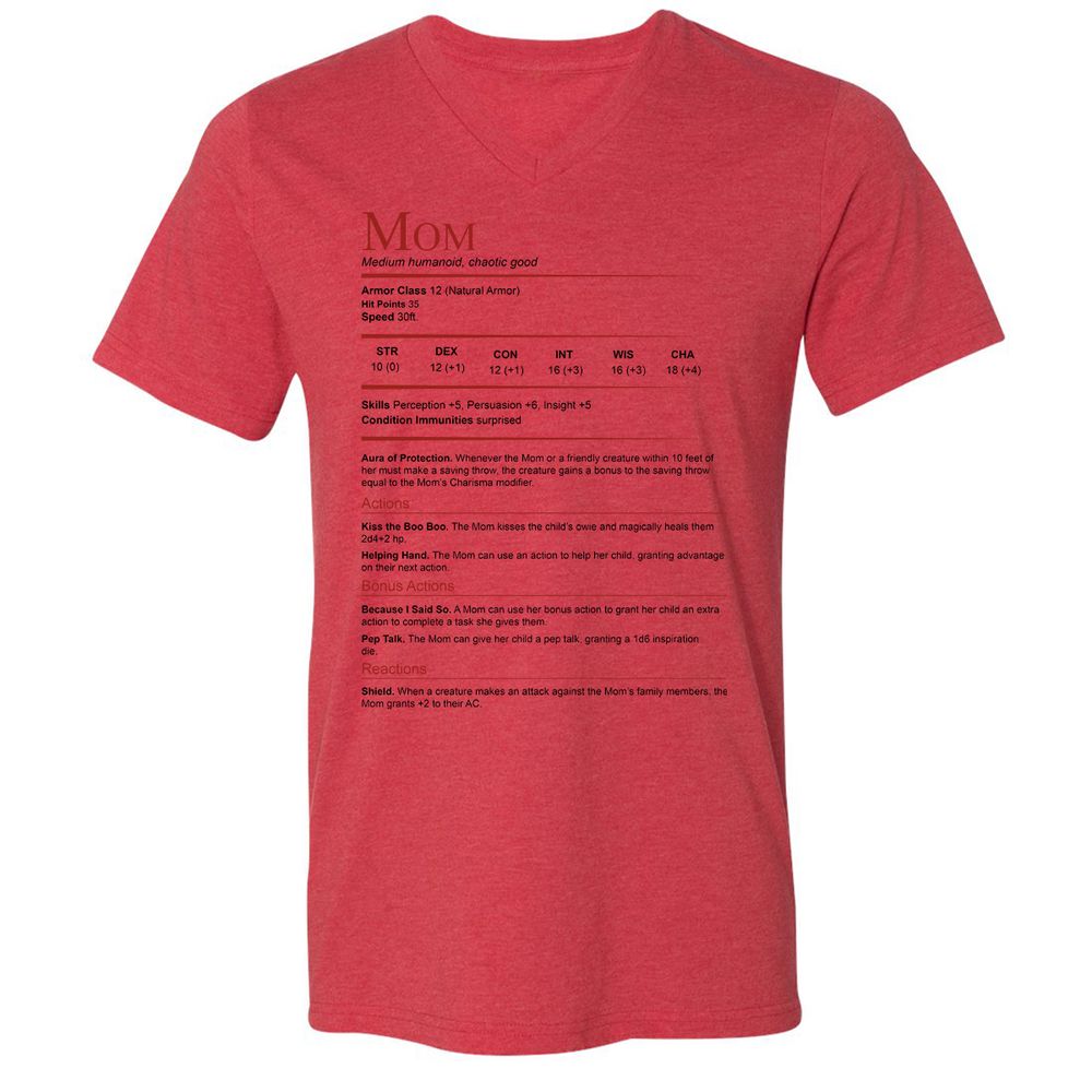 Mom Stats Unisex V-Neck T-Shirt - Heather Red - 5