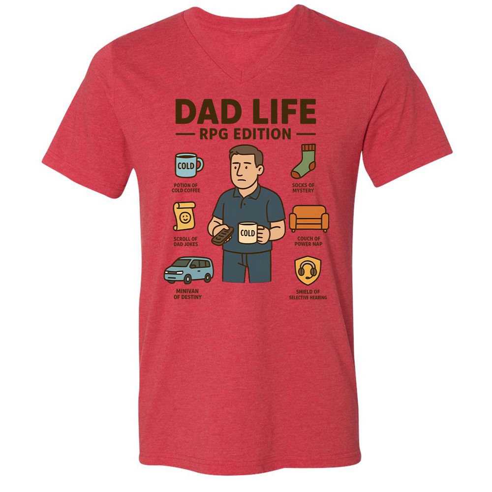 Dad Life RPG Edition Unisex V-Neck T-Shirt - Heather Red - 5