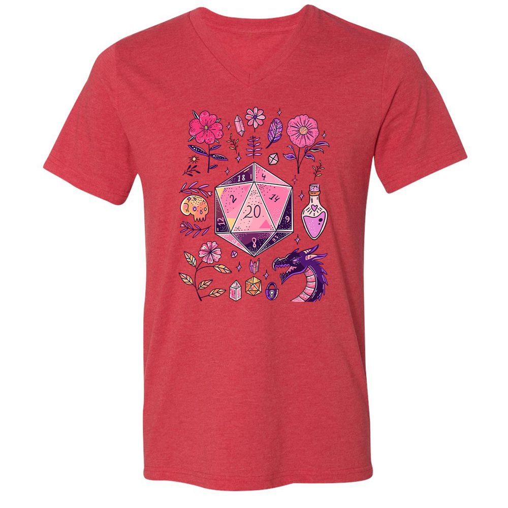 Mystic D20 Floral Dice Art - Heather Red - 5