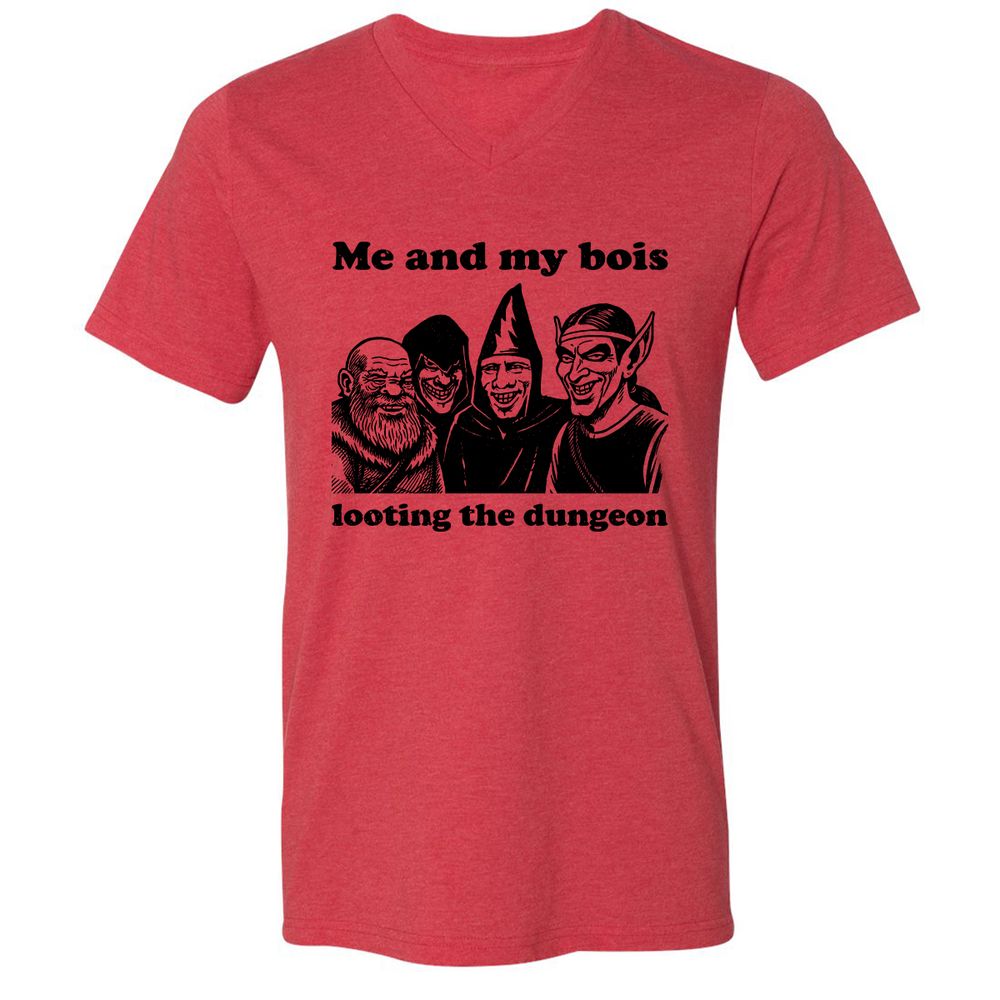 Me and my bois looting the dungeon Unisex V-Neck T-Shirt - Heather Red - 5